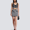 2025 New Women Celebrity Sexy Jacquard Black White Two Piece Bodycon Striped Bandage Skirt Set Designer Evening Party Dress