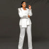 Customized Unique Design Beads Women Pants Suits White Wedding Blazer Jacket Guest Wear Slim Fit 2 Pieces