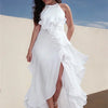 Lemongor Wedding Bridesmaid White Dress 2025 New Sleeveless Layered Ruffled Solid Color Split-Side Elegant Party Evening Dresses