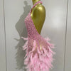 Women Luxury Rhinestones Pearls Feathers Halter Backless Short Dress Women Sexy Celebrate Birthday Dress Nightclub Stage Costume