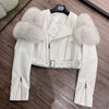GO BALLISTIC YA Ladies' Genuine Leather Jacket with Fur Sleeve Women's Natural Lambskin Outfit