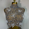 High Quality Sparkling Rhinestone Sexy See Through Blackless Top Skirt Two Pieces Set Woman Luxury Birthday Evening Party Gowns