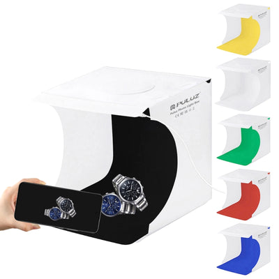 PULUZ 20cm Mini Faltbares Tragbares 550LM LED-Licht Foto-Beleuchtungsstudio Shooting Zeltbox Kit mit 6 Farb-Hintergründen