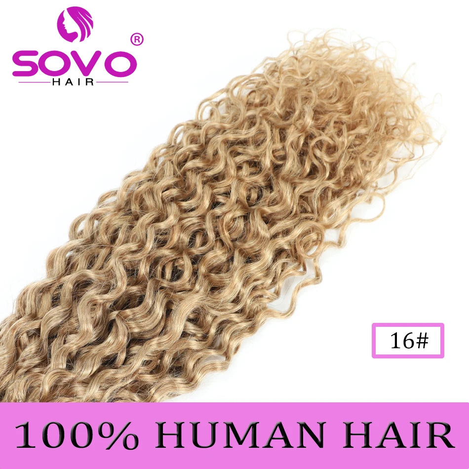 SOVO Honey Blonde Water Wave Human Hair Extensions 100 G Highlight P6/613 Natural Wet and Wavy Peruvian Curly Hair Weave Bundles