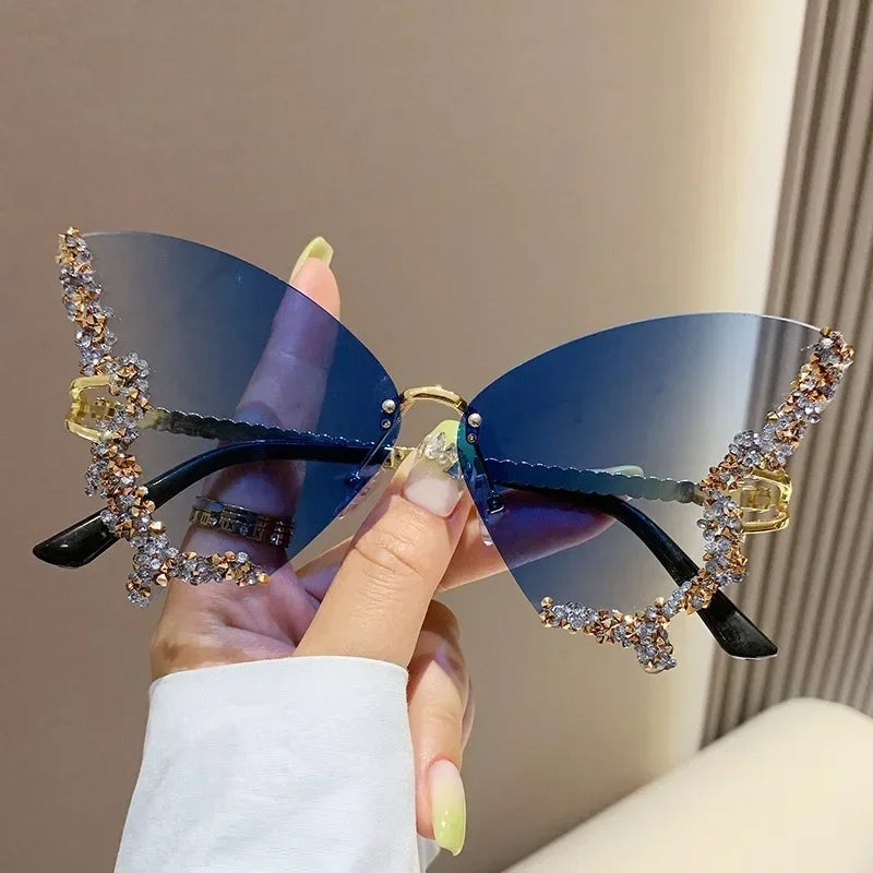Randlose Sonnenbrille Damen Luxusmarke Strass Sonnenbrille Damen Niedliche Herzform Punk Party Brille очки від сонця женские