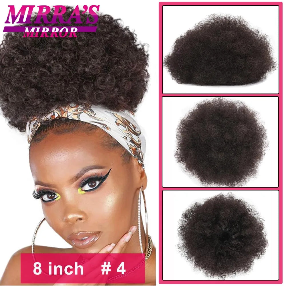 Synthetic Afro Puff Drawstring Ponytail Hair Bun 10 Inch Short Afro Kinkys Curly Afro Bun Extension Hairpieces Large Size