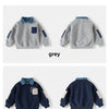 Spring Children Clothes Sweatshirt for Boys Denim Collar Fleece Pullover with Patch Pocket Casual Kids Top Long Sleeve T-shirt