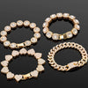 Iced Out Pink Cuban Armband für Frauen Hip Hop Gold Silber Farbe Kristall Herz Kreis Quadrat Armband 4Pcs Set Schmuck Geschenk