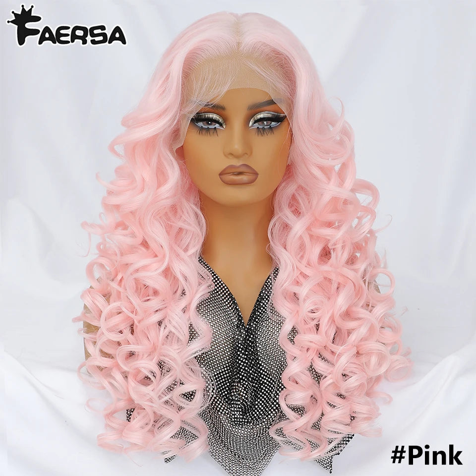 Latisha 13X6 HD Synthetische Spitzenfrontperücke lockig vorgezupfte Lace-Frontal-Perücke mit Pony für Damen, Highlights mit Babyhaar, 24 Zoll