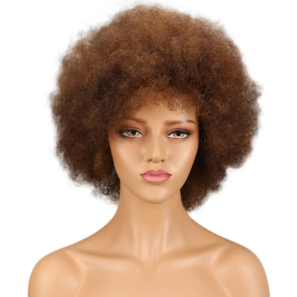 Brasilianische Afro Kinky Curly Bob Perücken P4/30# 200% Dichte Remy Echthaarperücken Braunfarbe P2/33# F1B/99J Perücken mit Pony für Schwarz