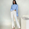 Zadily 2025 Summer Korean Style Long Sleeve White Shirt Women Sexy Button Ladies Crop Tops Blouse Street New In Female Clothing
