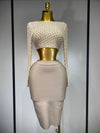 Damen Sexy Langarm Mesh Perlen Top Celebrity Midi Damen Bandage Set 2025 Designer Abendparty Luxus Geburtstag Zweiteiler Set