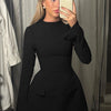 Dulzura Langarm Reißverschluss Bodycon Minikleid mit Taschen Einfarbig Elegantes Outfit Büro Streetwear Damen Herbst Winter Kleidung