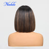 Nadula Hair Short Bob Wigs With Bangs Yaki Straight Short Bob Highlight Balayage Color Wig 4X2 T Part Lace 100% Human Hair Wigs