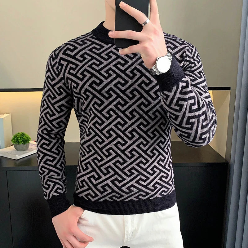 Herbst Winter Samt Strickpullover Herren Langarm Rundhalspullover Slim Fit Business Freizeit Strickwaren Tops Herrenbekleidung