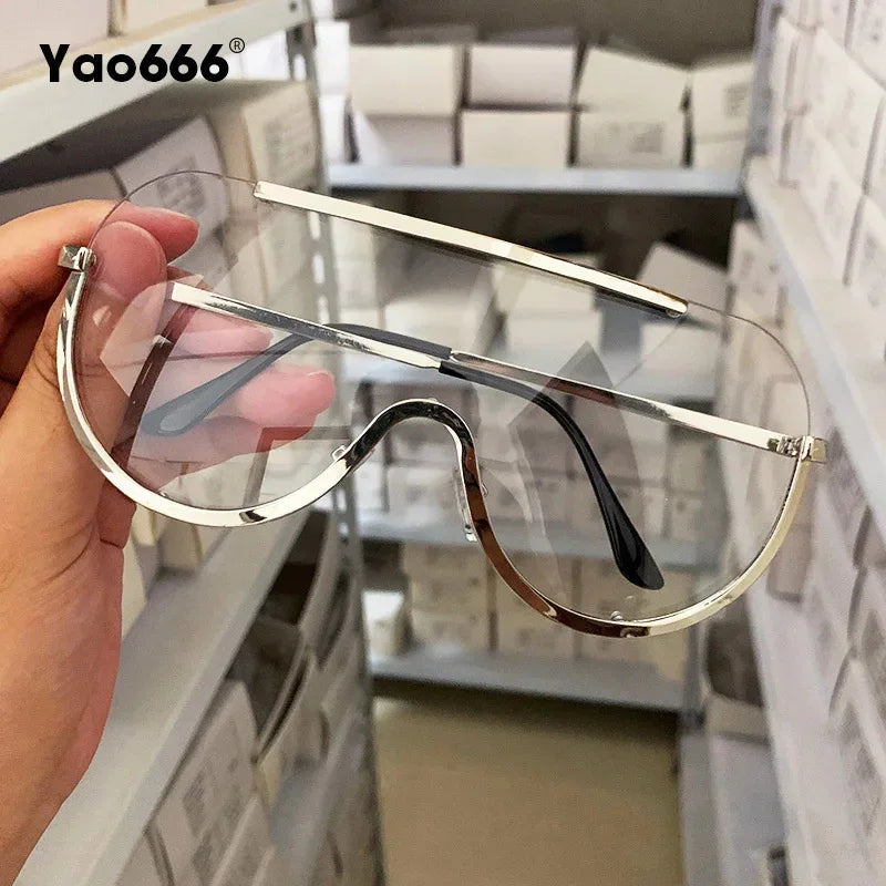 Metallische Oversized Punk Sonnenbrille Damen Semi-Randlose Schutzbrille Shield Lens Designer Große Sonnenbrille Damen Modeaccessoires