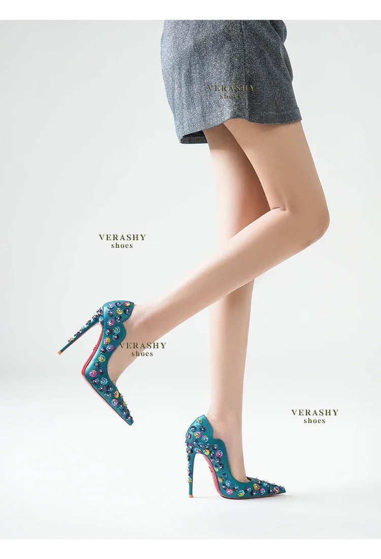 2025 Spring New High Heels Women's Embroidered Beaded Black Sexy Queen's Heel 10-12cm Pointed