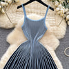Joskaa 2026 Autumn Retro Striped Knit Dress Women Elegant Pleated Waist Slim Low Cut Sleeveless A-line Slip Dress Streetwear