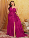 Glänzendes Off-Shoulder-Brautjungfernkleid für Bankett in großen Größen, Bodenlang, für Hochzeitsbankett, Abendkleid, 4XL 5XL