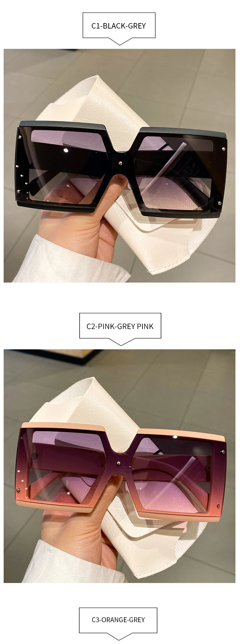 KAMMPT Quadratische Oversize-Sonnenbrille Unisex Trendige Verlaufs-Goggle Luxusmarken-Design Sonnenbrille