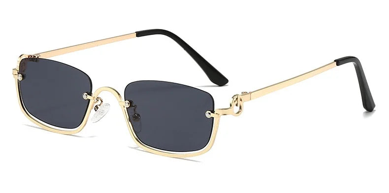 Halbrahmen Eckige Sonnenbrille für Damen Luxusmarke Kleine Metall Retro Rechteckige Schwarze Sonnenbrille Damen Mode Brille