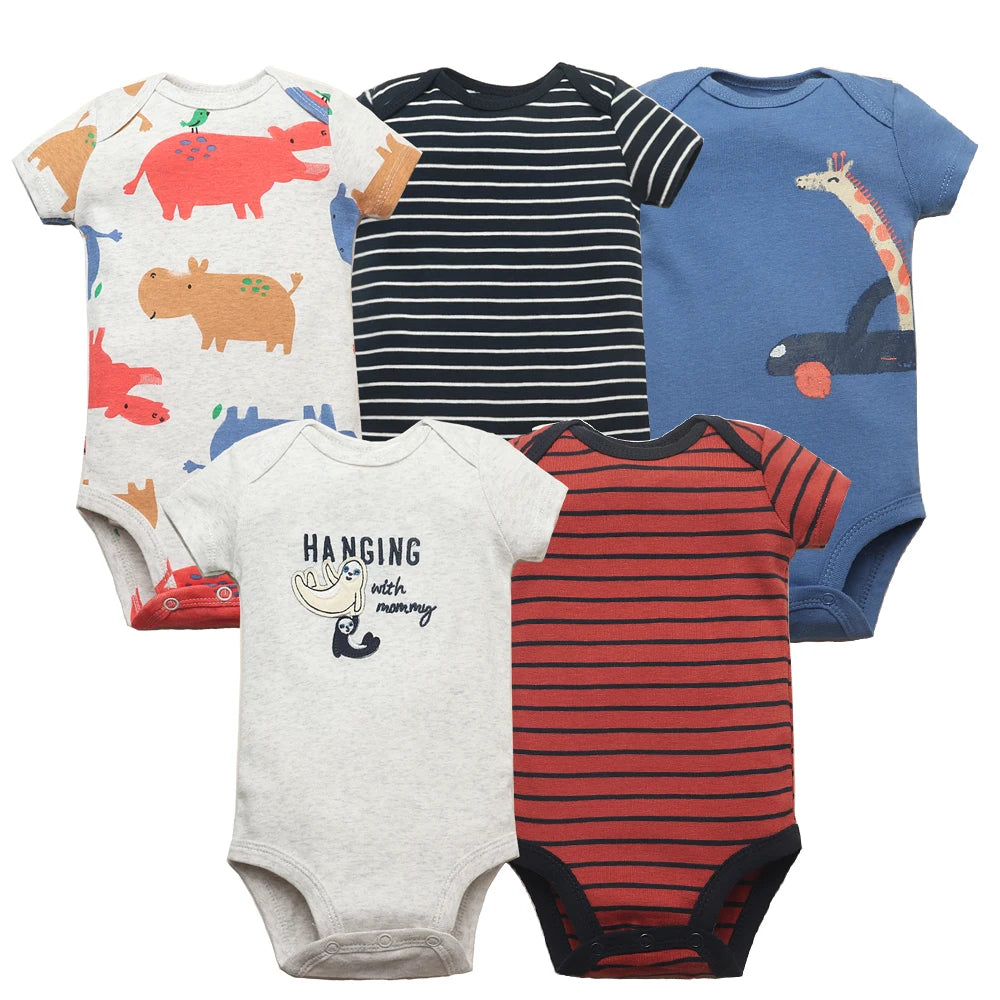 5PCS/Lot Baby Boys Girls Bodysuits 100% Cotton Short Sleeves Kids Clothes 6-24 Month Newborn Baby Clothing Bebe Jumpsuit