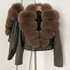 OFTBUY Natural Fox Fur Faux Leather Jacket Female New Autumn Short Top Clothing Women Long Sleeve Fake Leather Real Fur Coat