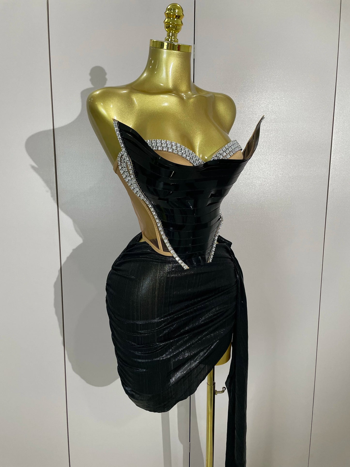 New Sparkly Black Sequin Sexy Top Two Pieces Set Women Celebrate Party Birthday NightClub Performance Dancer Show Stage Outfit