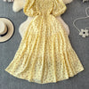 2024 Neues Sommer Blumenmuster Maxikleid Damen Vintage Eckiger Ausschnitt Geraffte Brust Schärpe Bandage Sommerkleid Partykleid