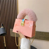 Faux Fur Top Handle Acrylic Party Box Clutch Fashion Purses and Handbags for Women Designer Evening Bag Chain Shoulder Bag