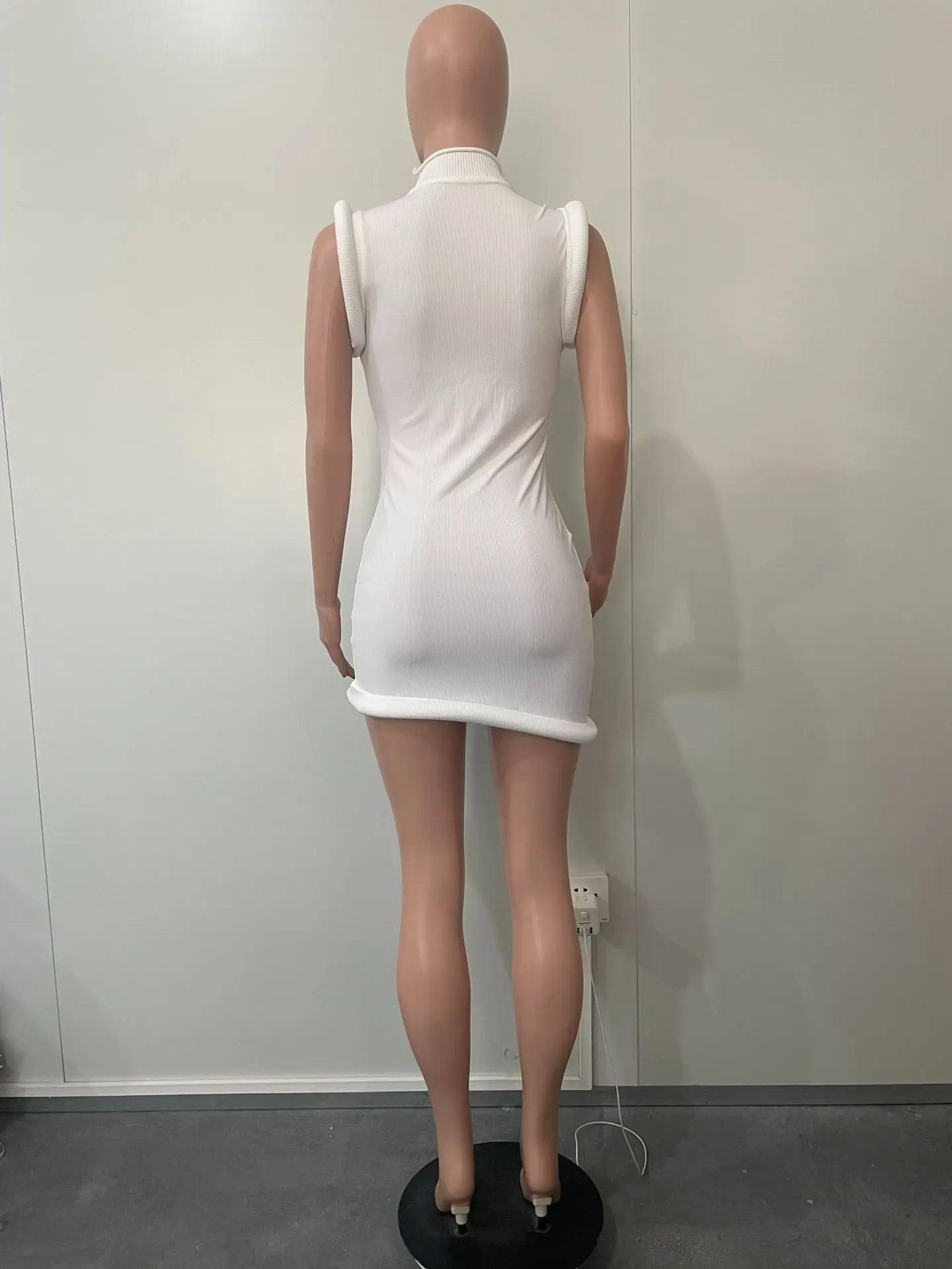 Joskaa Elegant Solid Stand Collar Sleeveless Bodycon Irregular Mini Dress for Women 2024 Summer Evening Birthday Party Clubwear
