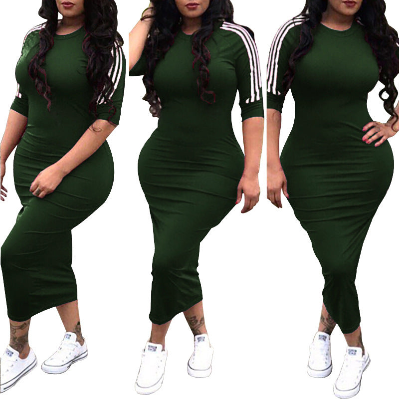 European and American women's fashion white stripe dress