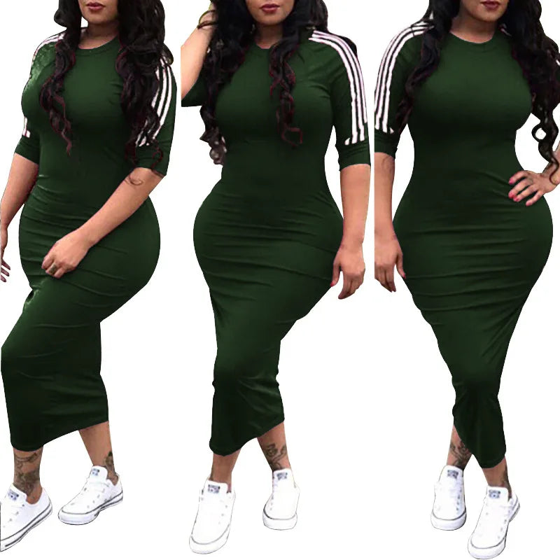 European and American women's fashion white stripe dress