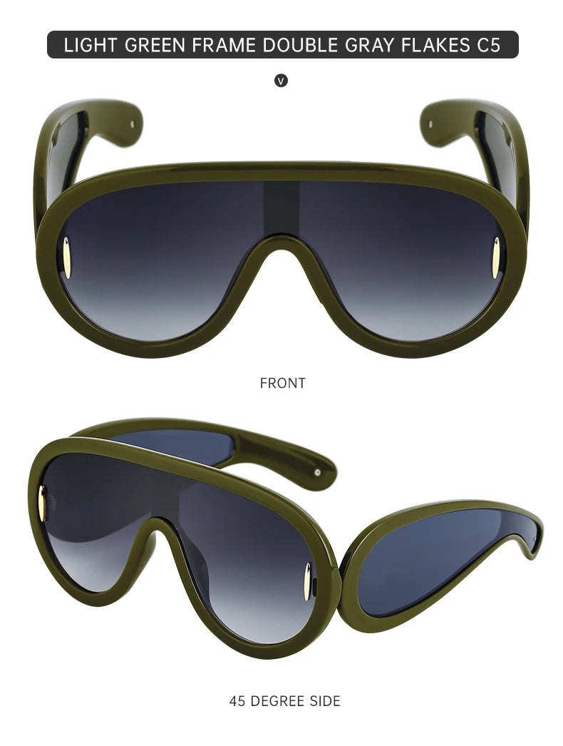 Oversized Wellen-Masken-Sonnenbrille Einteilige Damen-Sport-Y2K-Punk-Sonnenbrille für Damen 2024 Luxusmarke Steampunk-Brillen-Goggle