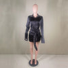 2023 Elastic Elegant Single Breasted Dress Retro Lapel Satin Tight-fitting High Waist Wrap Hips Ruched Short Dress Sexy Clubwear