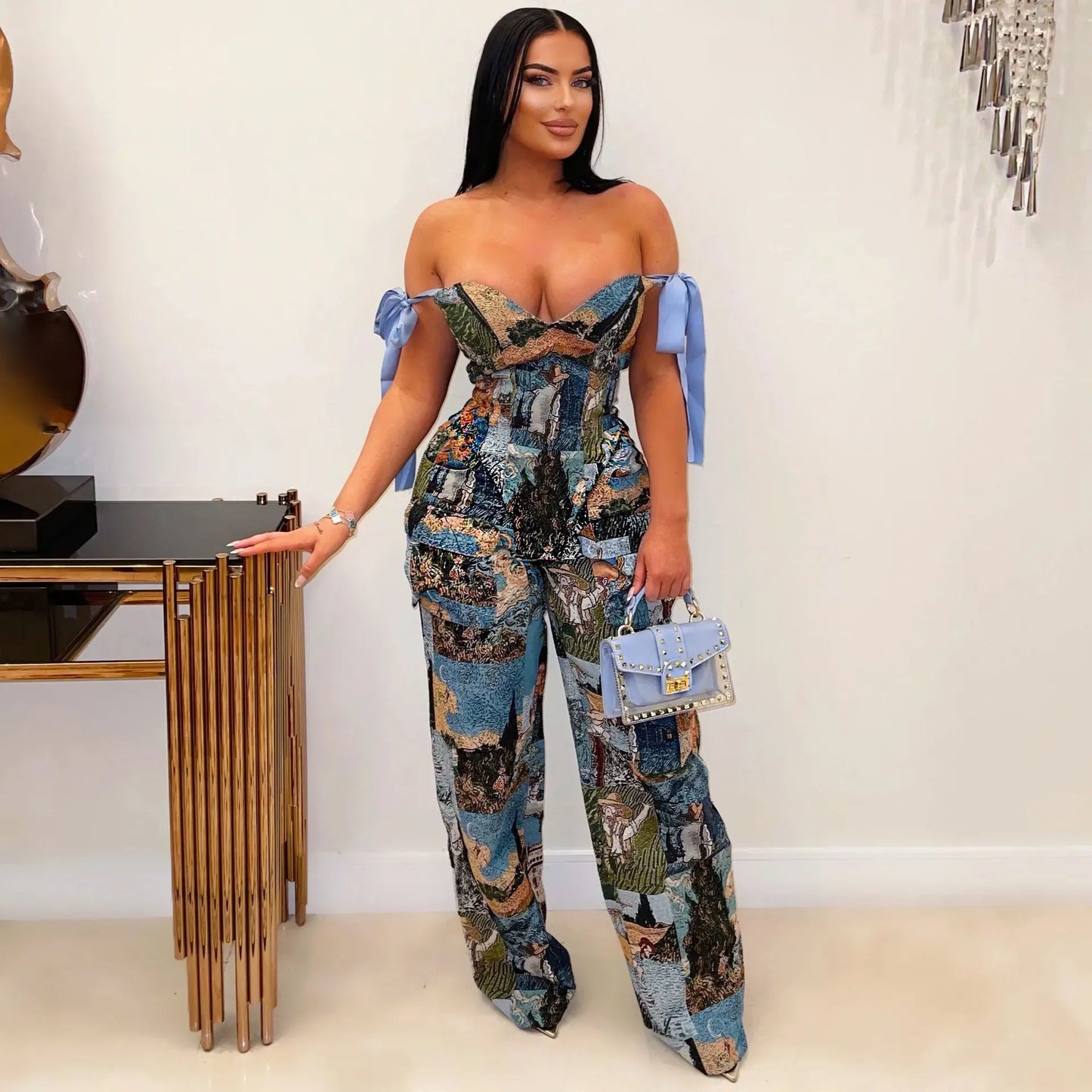 Two Pieces Women Pant Sets Print Matching Set Drawstring Pockets Sleeveless Top Elastic Waist Pants Slim Fit Casual 2026 Spring