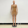Frühlings- und Sommer-Damenkleidung MINI Kurzes einfarbiges neues Wind-Pailletten-Neckholder-Strandkleid One-Shoulder-Federn Spice G