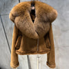21-25Shearling Jacket women's shearling Cloth With Big Fur Collar and Hooded