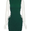 Kliou Stunning Stacked Mini Dress Women Sexy Solid Mock Neck Sleeveless Draw String Bodycon Party Clubwear Elegant Female Skirt