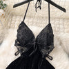 CHILLGIO Women Butterfly Velour Glitter Spaghetti Strap Sexy Fashion Backless Nightie Erotic Irregular A Line Pajamas Sundress