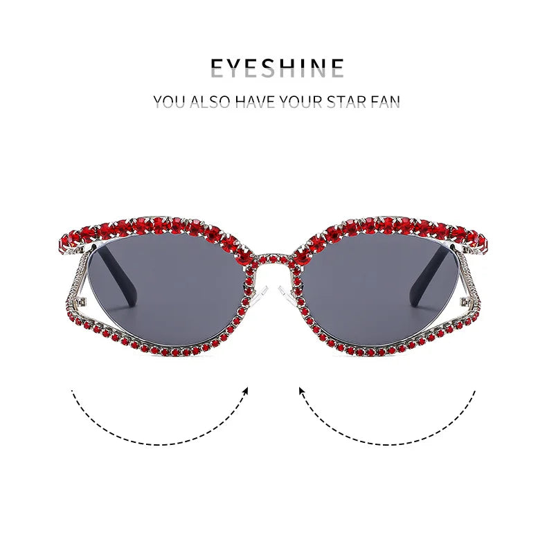 XJiea 2024 Designer Strass-Sonnenbrille für Damen Luxusmarken-Mode-Steampunk-Herrenbrille Party-Strand-Schatten-Accessoire