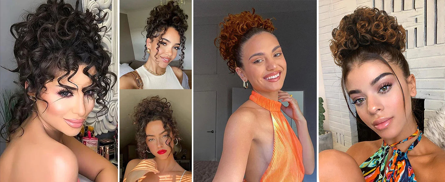 Synthetic Afro Puff Drawstring Ponytail Hair Bun 10 Inch Short Afro Kinkys Curly Afro Bun Extension Hairpieces Large Size