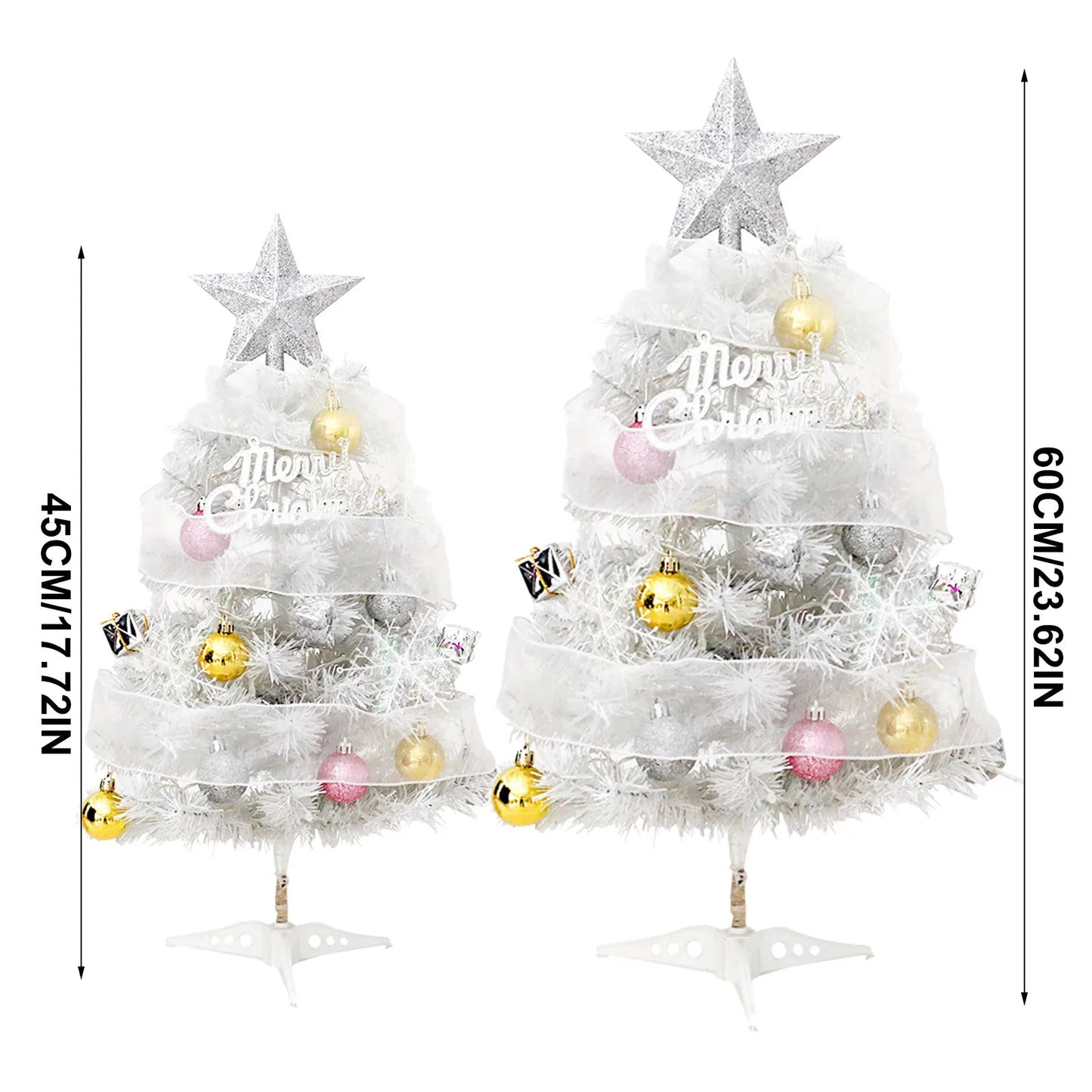 Hot Sale 45/60cm Christmas Tree With lights White/Pink Christmas Tree With Star Christmas Miniature Pine With Ornaments