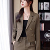 Solid Suits for Women 2024 Spring Fashion Office Ladies Long Sleeve Double Breasted Short Tops Chic Slim High Waisted Pant Suits