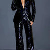 Sequin Blazer V-Neck Two Piece Pant Suit Set