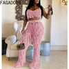 FAGADOER Sexy Hollow Out Tassels Pants Two Piece Sets Women Halter Sleeveless Backless Crop Top + Pants Outfit Female Streetwear