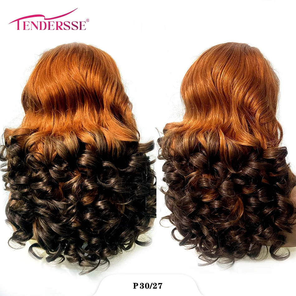 100 % vietnamesische Echthaarperücken, 250er Dichte, Ombre, Double Drawn, Bouncy Curly, Loose Wave, 13x4 HD Lace Front, klebefreie Perücke, vorgezupft