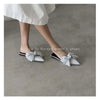Oversize Bowtie Mule Shoes Women Fashion Pointed Toe Stripe Wave Slip-on Sandals Ladies Luxury Satin Silk Outdoor Flat Slippers