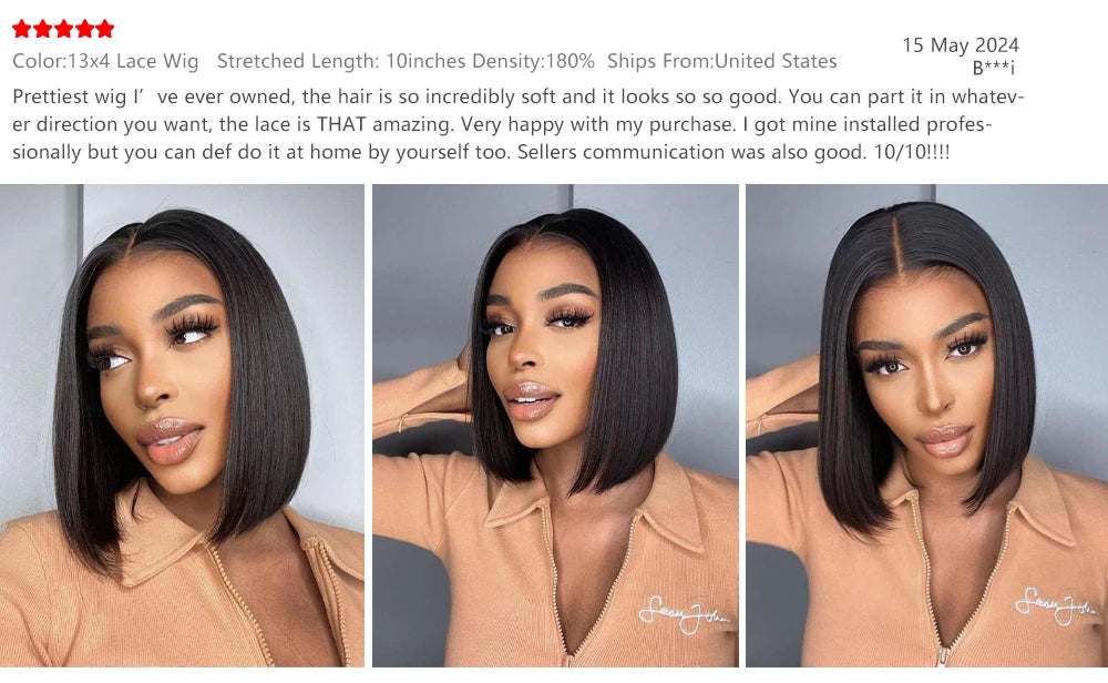 220% Dichte Bob-Perücken glatt, 100% Echthaar-Lace-Front-Perücken, 13x4 Bob brasilianisches Remy-Haar, vorgezupfte Lace-Front-Perücken, 16 Zoll