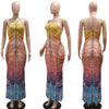 Neue Gradient Strass Tie-Dye Print Neckholder Meerjungfrau Lange Kleider Damen Rückenfrei Ärmellos Schmal Geburtstagsparty Abschlussball Vestidos